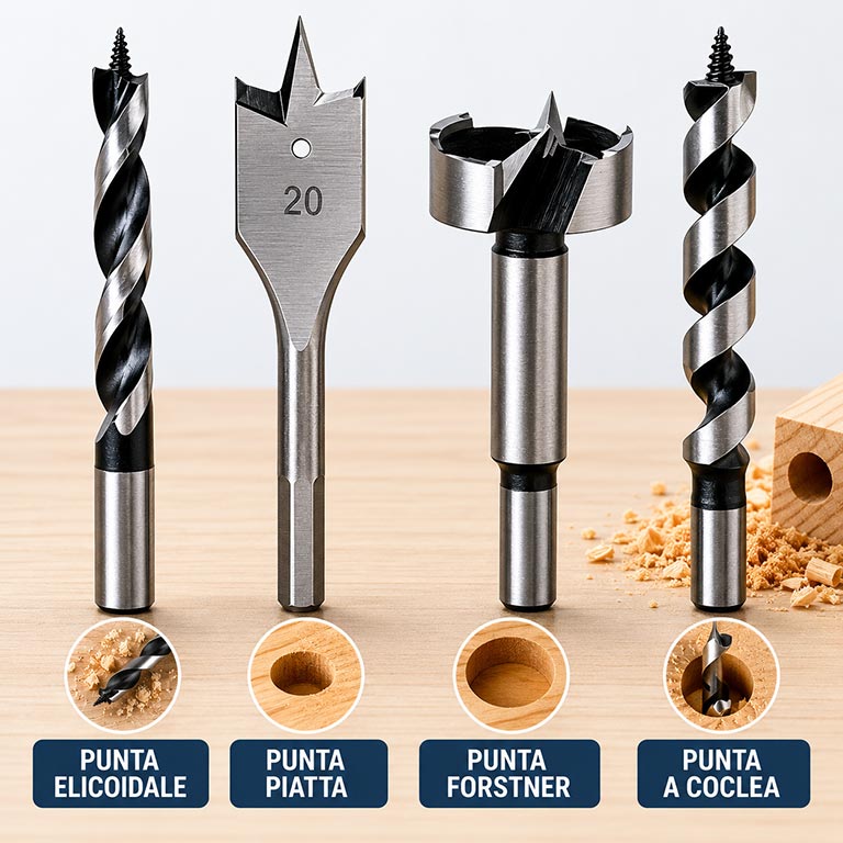 Punte per legno: elicoidale, piatta e Forstner